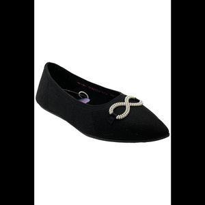 Skechers Cleo Point Recycled Knit Pearl Bow Skimmers Black - Medium